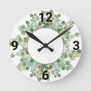 Ronde Sage Green Botanical White Gold WALL HORLOGE