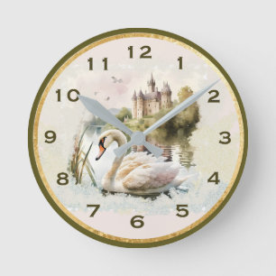 Ronde Serene Swan Scène Mur Horloge Blanche