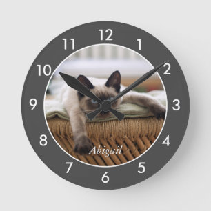 Ronde Siamese Kitten personnalisé   Grande horloge du c