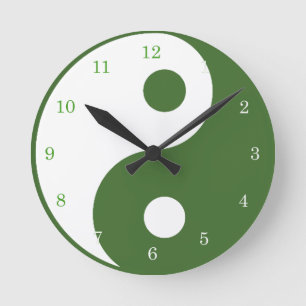 Ronde SYMBOLE YIN Yang Vert et Blanc Horloge