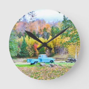 Ronde Vintage Bleu Truck Wall Horloge