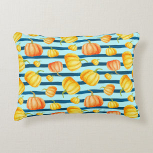 Rong round Orange Pumpkin. Seamless Watercolor pat Accent Pillow