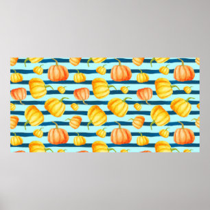 Rong round Orange Pumpkin. Seamless Watercolor pat Poster