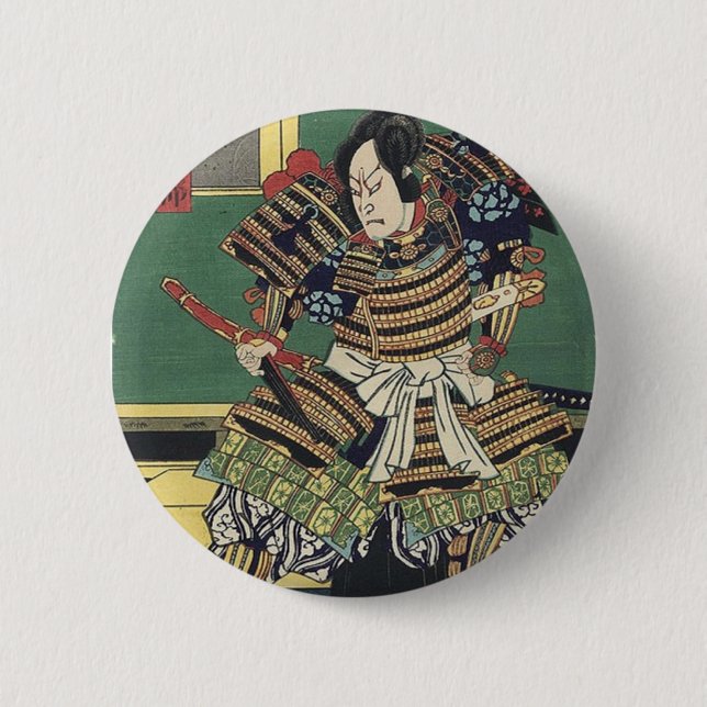 ronin knight japanese ukiyo-e samurai warrior 2 inch round button (Front)