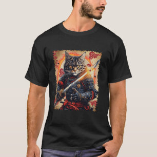 Ronin Samurai Cat Warrior with Katana Feline Bushi T-Shirt