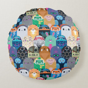Ron's Gone Wrong Colorful Bot Pattern Round Pillow