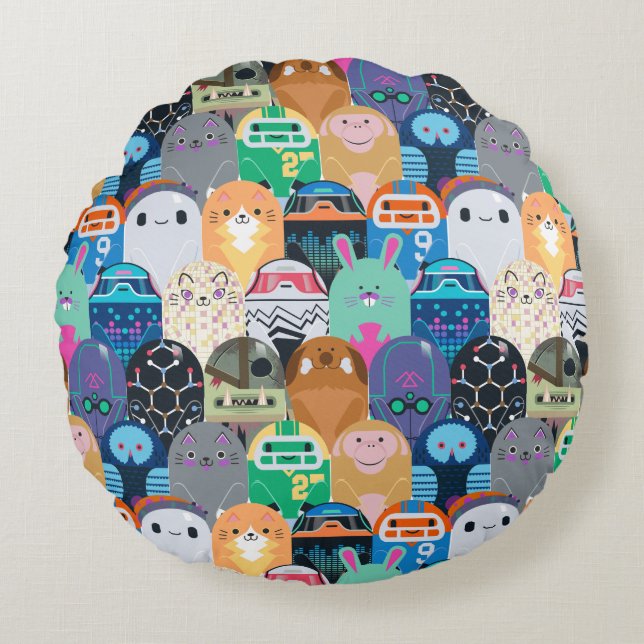 Ron's Gone Wrong Colourful Bot Pattern Round Pillow (Front)