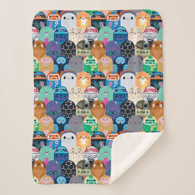 Ron's Gone Wrong Colourful Bot Pattern Sherpa Blanket (Front)