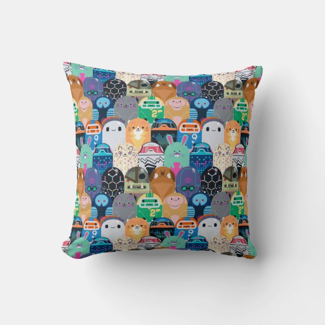 Ron's Gone Wrong Colourful Bot Pattern Throw Pillow (Front)