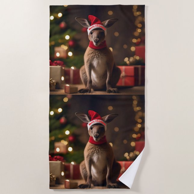 "Roo-dolph’s Holiday Hop: A Festive Wonderland" Beach Towel (Front)