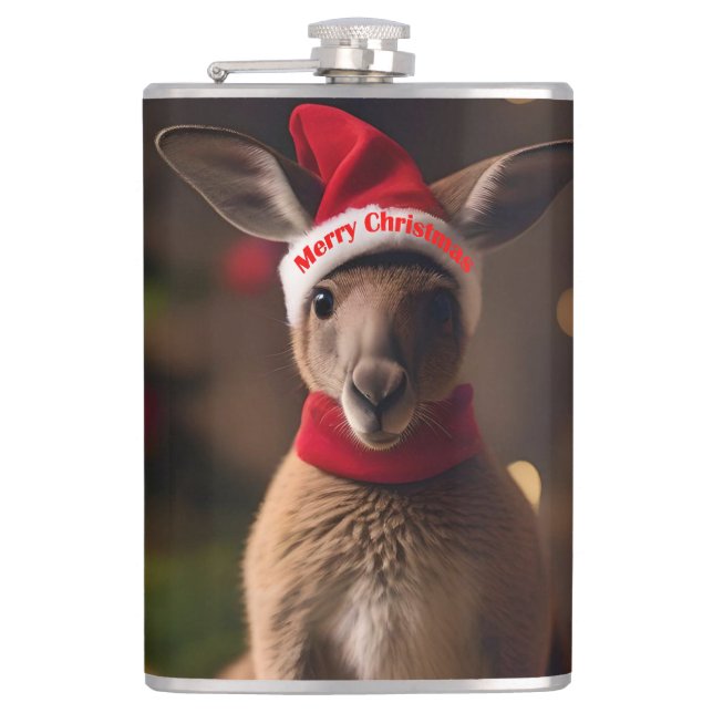 "Roo-dolph’s Holiday Hop: A Festive Wonderland" Hip Flask (Front)