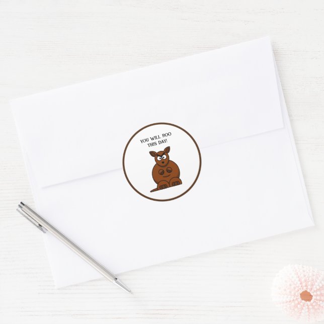 Roo This Day, Funny Angry Kangaroo Cartoon Classic Round Sticker (Envelope)