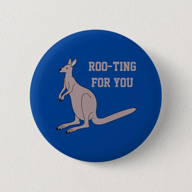 Roo-ting For You Cute Aussie Funny Kangaroo Pun 2 Inch Round Button (Front)