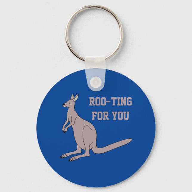 Roo-ting For You Cute Aussie Funny Kangaroo Pun Keychain (Front)