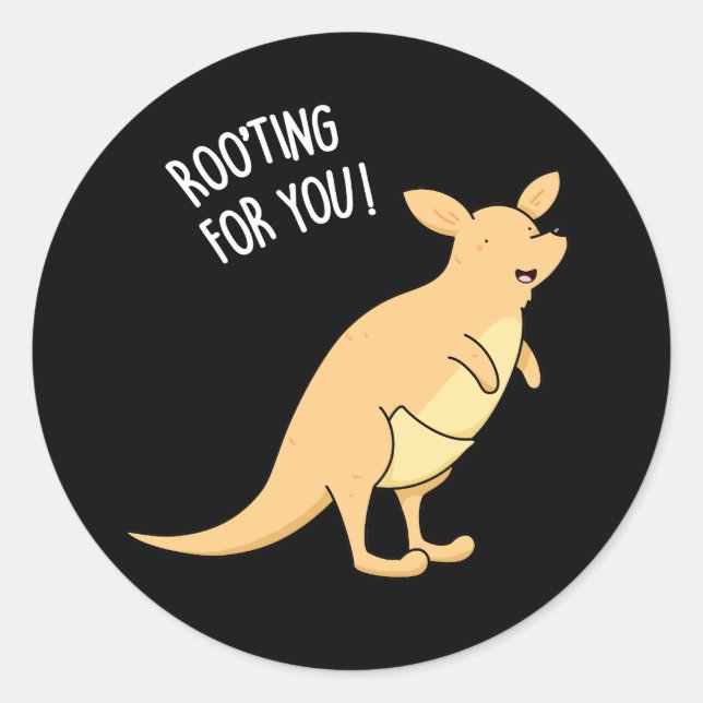 Roo-Ting For You Funny Kangaroo Pun Dark BG Classic Round Sticker (Front)