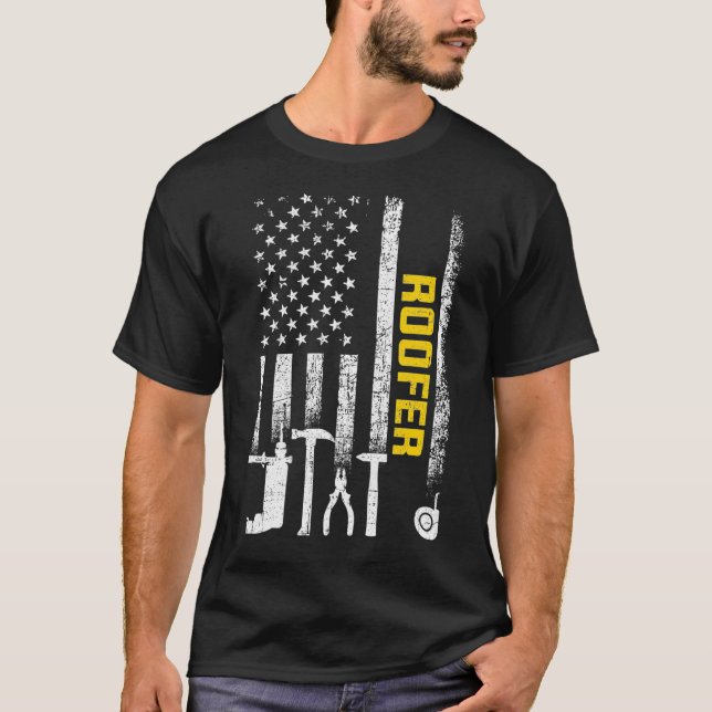 Roof American Flag roofing roofer  T-Shirt (Front)