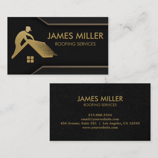 Roof Cleaning Repair Construction Gutter Gold Business Card (Front/Back)