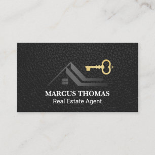 Roof Skeleton Key Logo   Black Leather Background Appointment Card