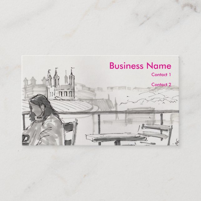Roof top cafe overlooking cathedral business card (Front)