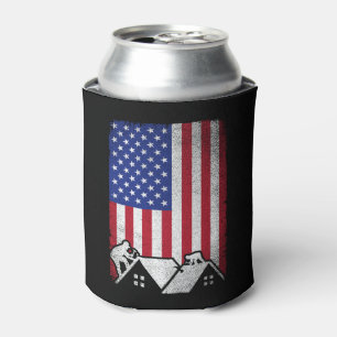Roofer American Flag Roofing Contractor Can Cooler