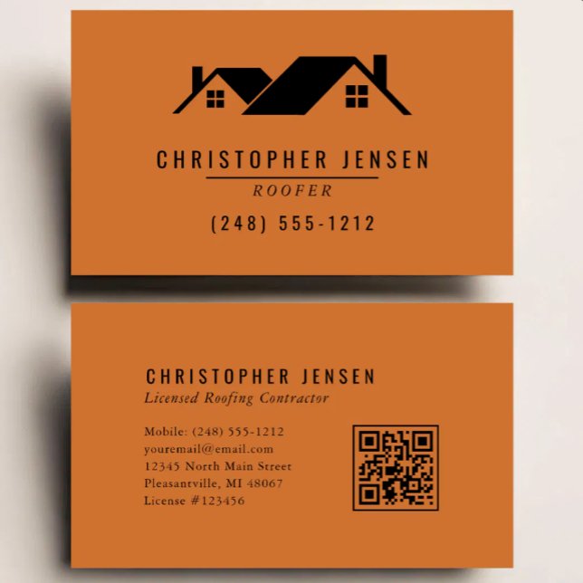 Roofer QR Code Roofing Business Burnt Orange Card (Creator Uploaded)