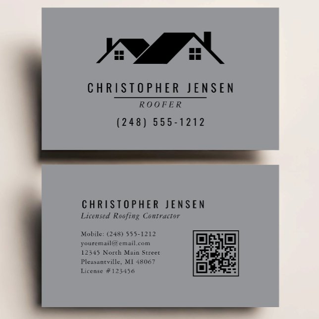 Roofer QR Code Roofing Business Gray Black Card (Creator Uploaded)