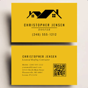 Roofer QR Code Simple Yellow Black Business Card