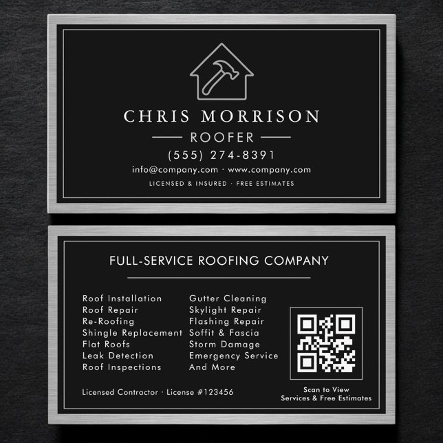 Roofer Roofing Service QR Code Contractor Business Card (Creator Uploaded)