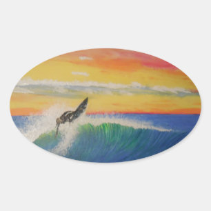 Roofer surfer girl oval sticker
