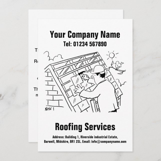 Roofers and Roofing Services Cartoon Design Card (Front/Back)
