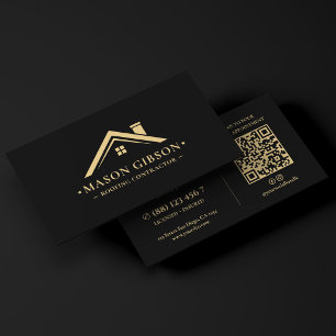 Roofing Contractor Roofer Logo Black Modern Business Card