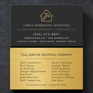 Roofing Roofer Black Gold Professional Business Card