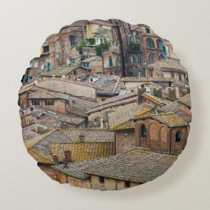 Roofs in Siena round throw pillow