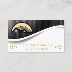 Rooftop and City   Metallic    Gold Skeleton Key Business Card