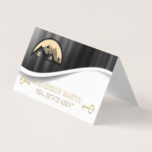 Rooftop and City   Metallic    Gold Skeleton Key Business Card