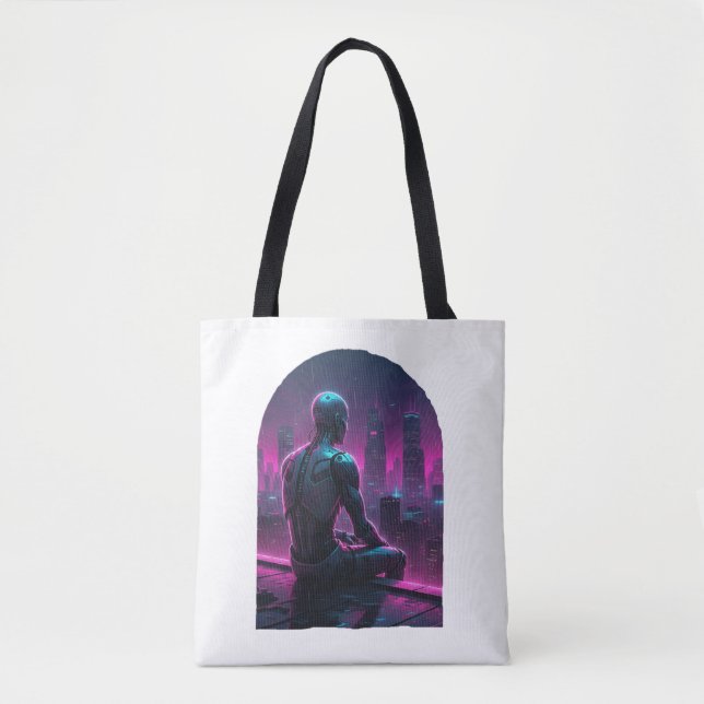Rooftop Android City Gaze Tee Tote Bag (Front)