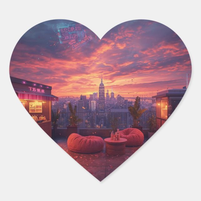 Rooftop Beats and Sunset Treats Heart Sticker (Front)