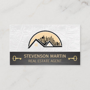 Rooftop City Logo Leather Skeleton Key Business Card