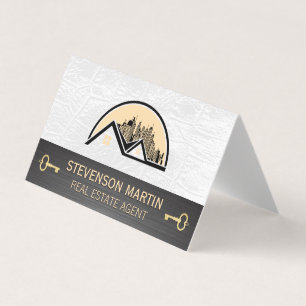 Rooftop City Logo Leather Skeleton Key Business Card
