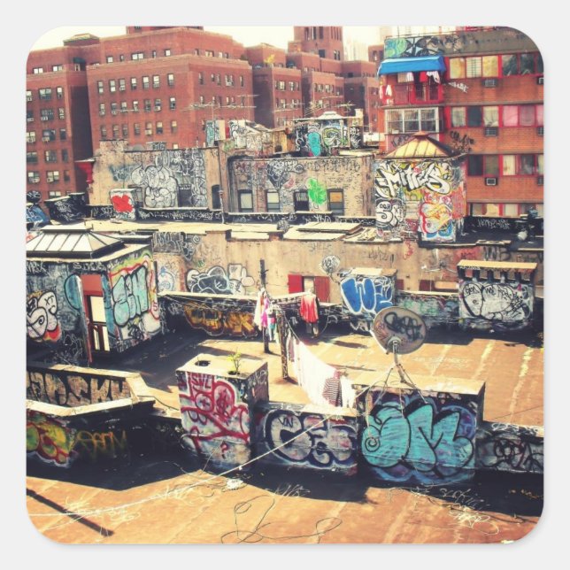 Rooftop Graffiti in Chinatown Square Sticker (Front)