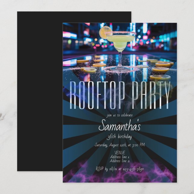 Rooftop Lounge Sky Bar Nightlife Outing Birthday Invitation (Front/Back)