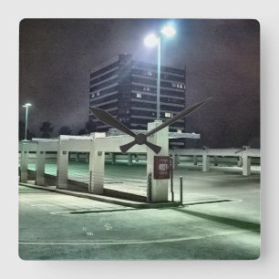 Rooftop Parking Structure at Night - HDR Square Wall Clock