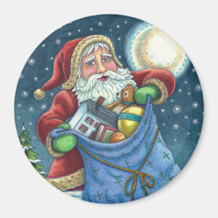 ROOFTOP SANTA BAG OF TOYS, DOLLHOUSE, HOBBYHORSE MAGNET