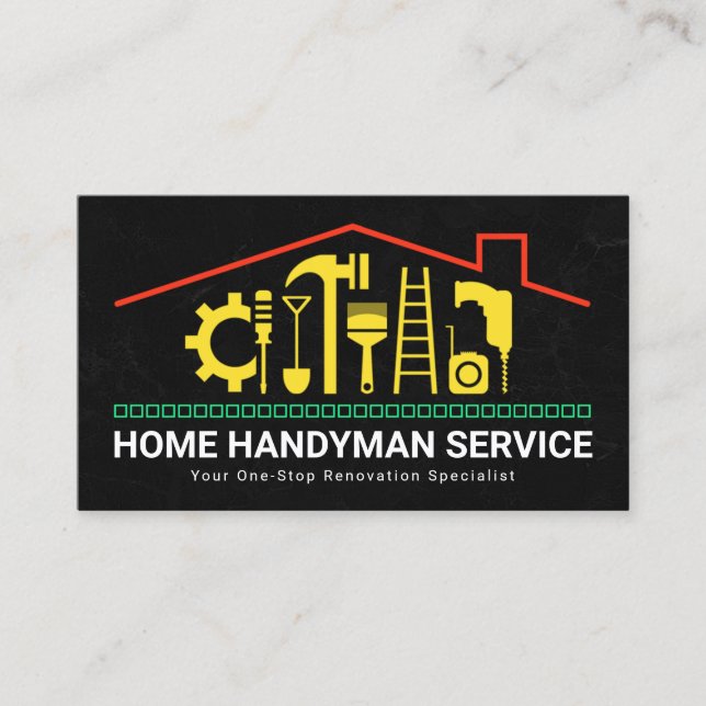 Rooftop With Handyman Tools Construction Business Card (Front)