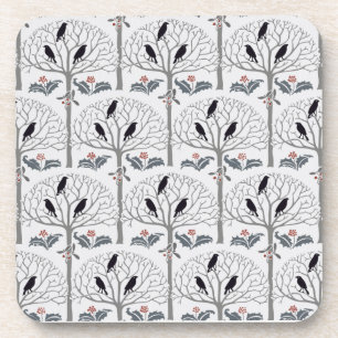 Rook and Holly Pattern Christmas Cork Coaster Set