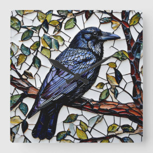 Rook bird mosaic art square wall clock