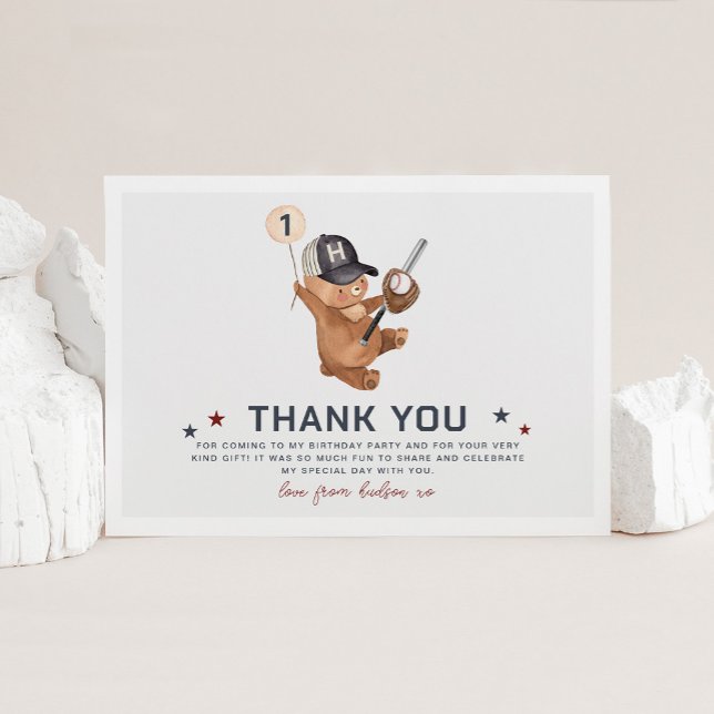 Rookie 1er Anniversaire Ours - Carte de remercieme (Rookie 1st Birthday Bear - Thank You Card)
