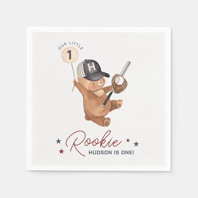 Rookie 1st Birthday Bear Napkin (Front)