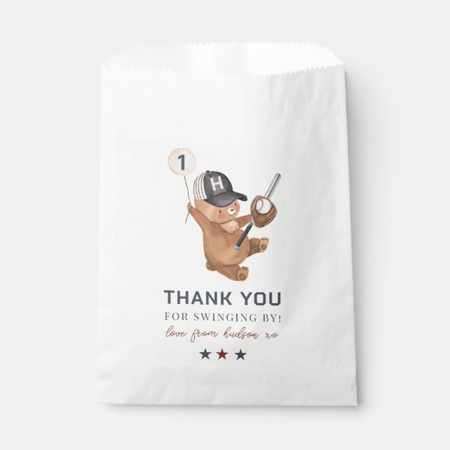 Rookie 1st Birthday Bear - Thank You Favour Bag (Front)