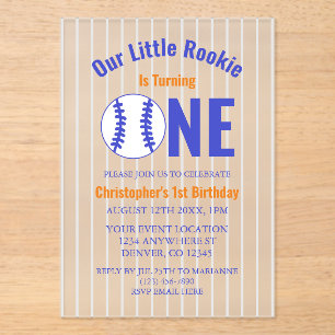 Rookie Baseball 1st Birthday Acrylic Invitations